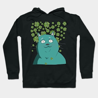 Green Cat & Clovers Funny Retro Shamrock St Patricks Day Hoodie